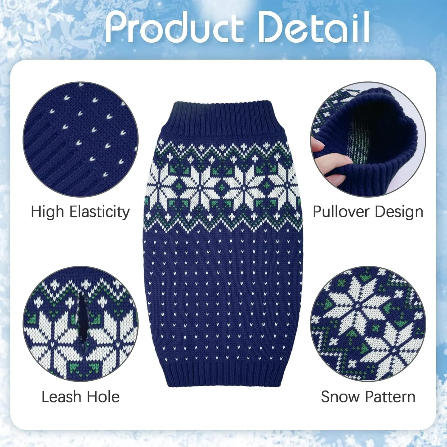Kuoser Dog & Cat Sweater - Holiday Christmas Snowflake Pet Warm Knitwear, Soft Puppy Clothing, Turtleneck Cold Weather Outfit for Small & Medium Dogs & Cats