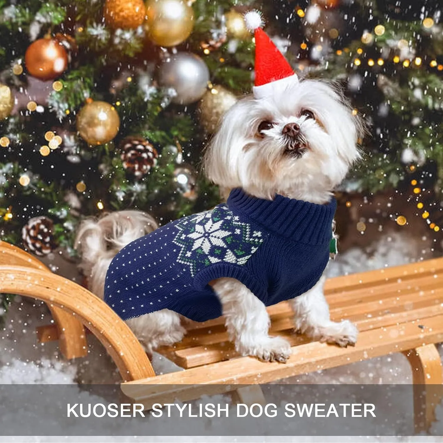 Kuoser Dog & Cat Sweater - Holiday Christmas Snowflake Pet Warm Knitwear, Soft Puppy Clothing, Turtleneck Cold Weather Outfit for Small & Medium Dogs & Cats