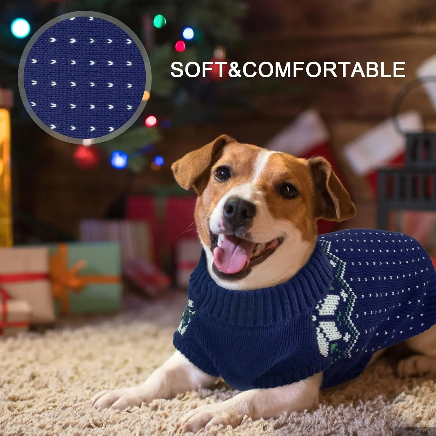 Kuoser Dog & Cat Sweater - Holiday Christmas Snowflake Pet Warm Knitwear, Soft Puppy Clothing, Turtleneck Cold Weather Outfit for Small & Medium Dogs & Cats