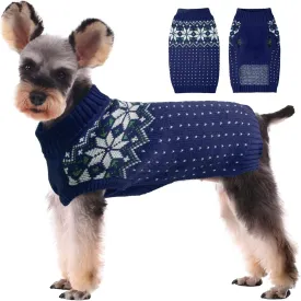 Kuoser Dog & Cat Sweater - Holiday Christmas Snowflake Pet Warm Knitwear, Soft Puppy Clothing, Turtleneck Cold Weather Outfit for Small & Medium Dogs & Cats