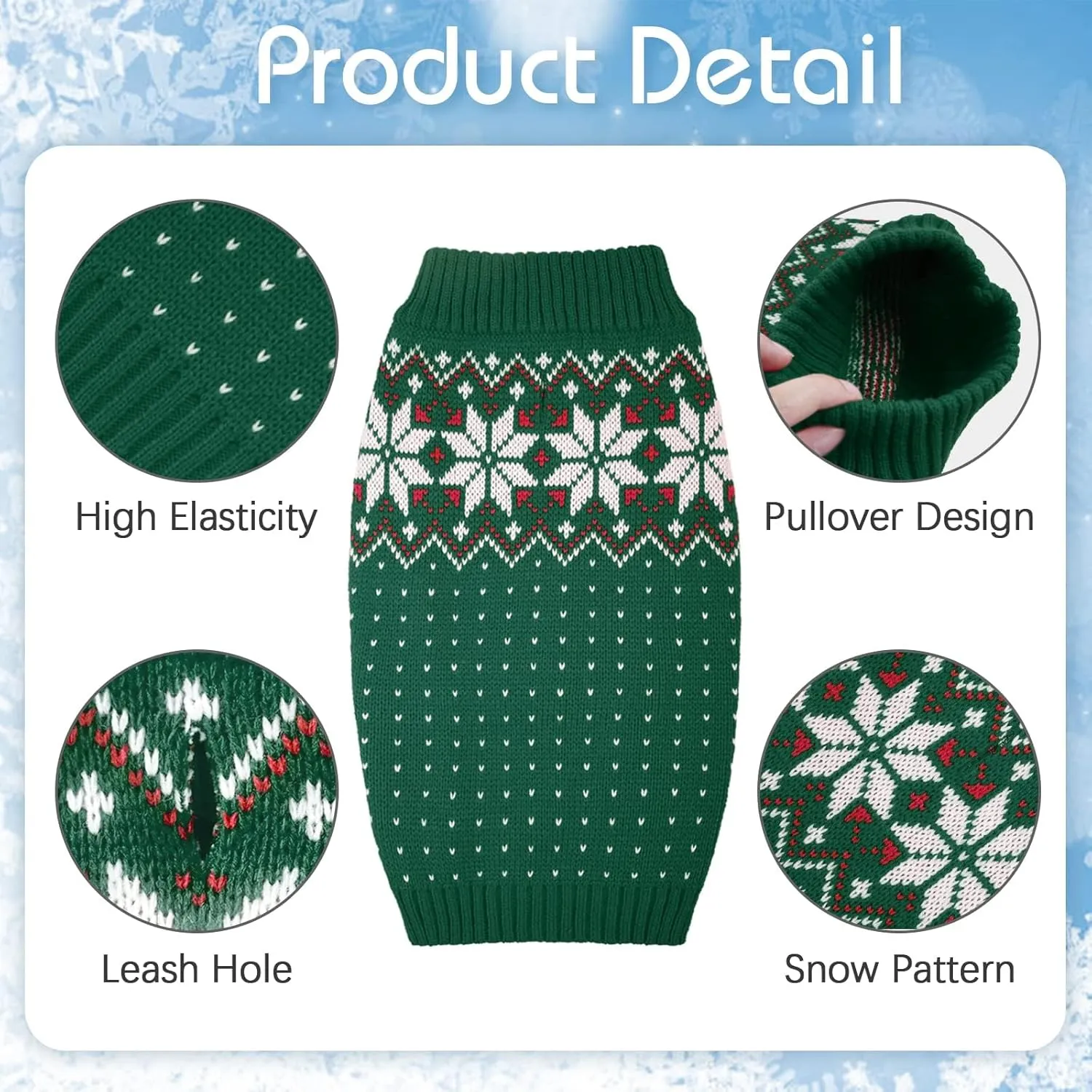 Kuoser Dog Cat Sweater - Holiday Christmas Snowflake Pet Warm Knitwear, Soft Puppy Clothing Winter Coat, Turtleneck Cold Weather Outfit Pullover for Small Medium Dogs Cats