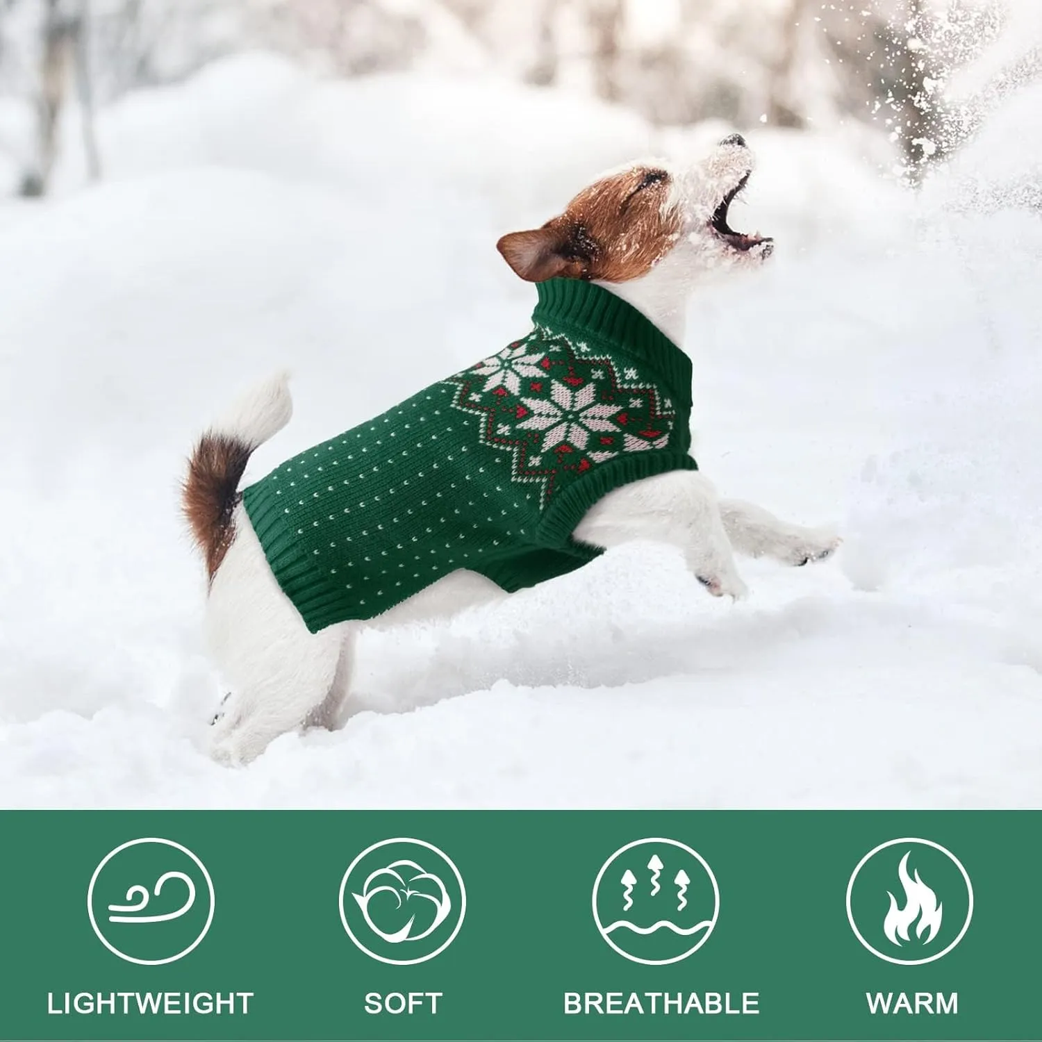 Kuoser Dog Cat Sweater - Holiday Christmas Snowflake Pet Warm Knitwear, Soft Puppy Clothing Winter Coat, Turtleneck Cold Weather Outfit Pullover for Small Medium Dogs Cats