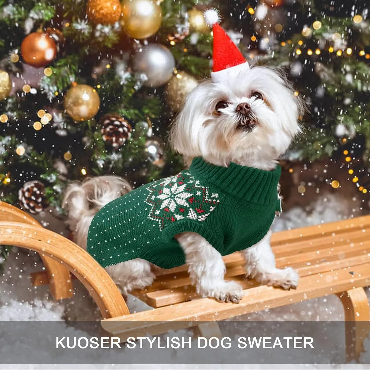 Kuoser Dog Cat Sweater - Holiday Christmas Snowflake Pet Warm Knitwear, Soft Puppy Clothing Winter Coat, Turtleneck Cold Weather Outfit Pullover for Small Medium Dogs Cats