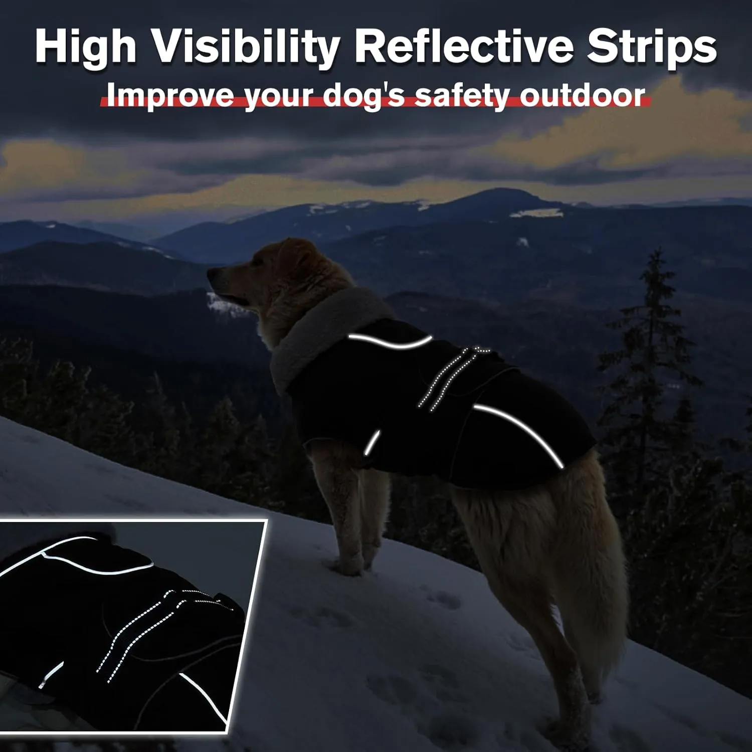 Lelepet Warm Dog Coat Reflective Dog Fleece Vest Waterproof Jacket Windproof Winter Cold Weather Coats with Adjustable Buckle Jackets for Large Dogs, Black, L