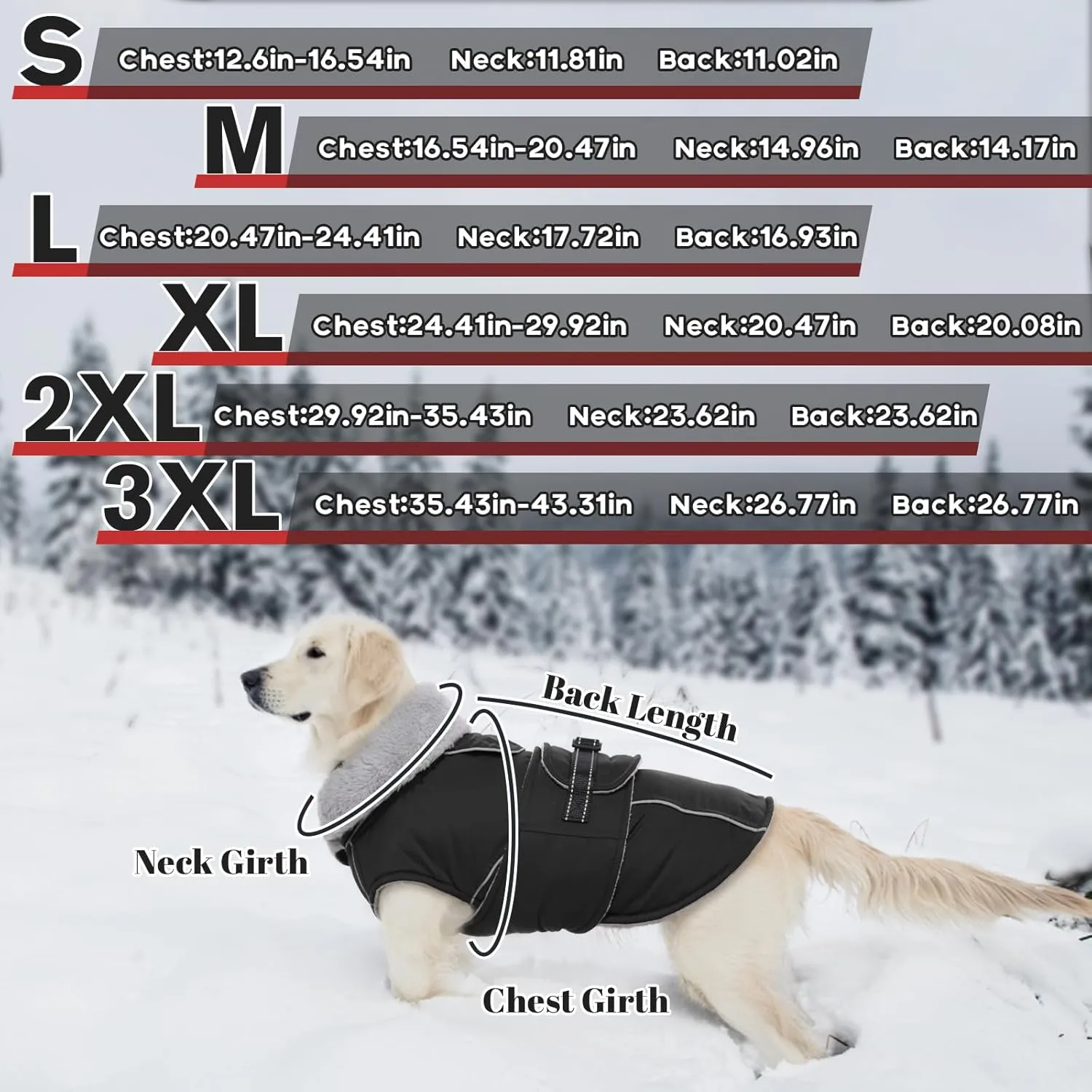Lelepet Warm Dog Coat Reflective Dog Fleece Vest Waterproof Jacket Windproof Winter Cold Weather Coats with Adjustable Buckle Jackets for Large Dogs, Black, L