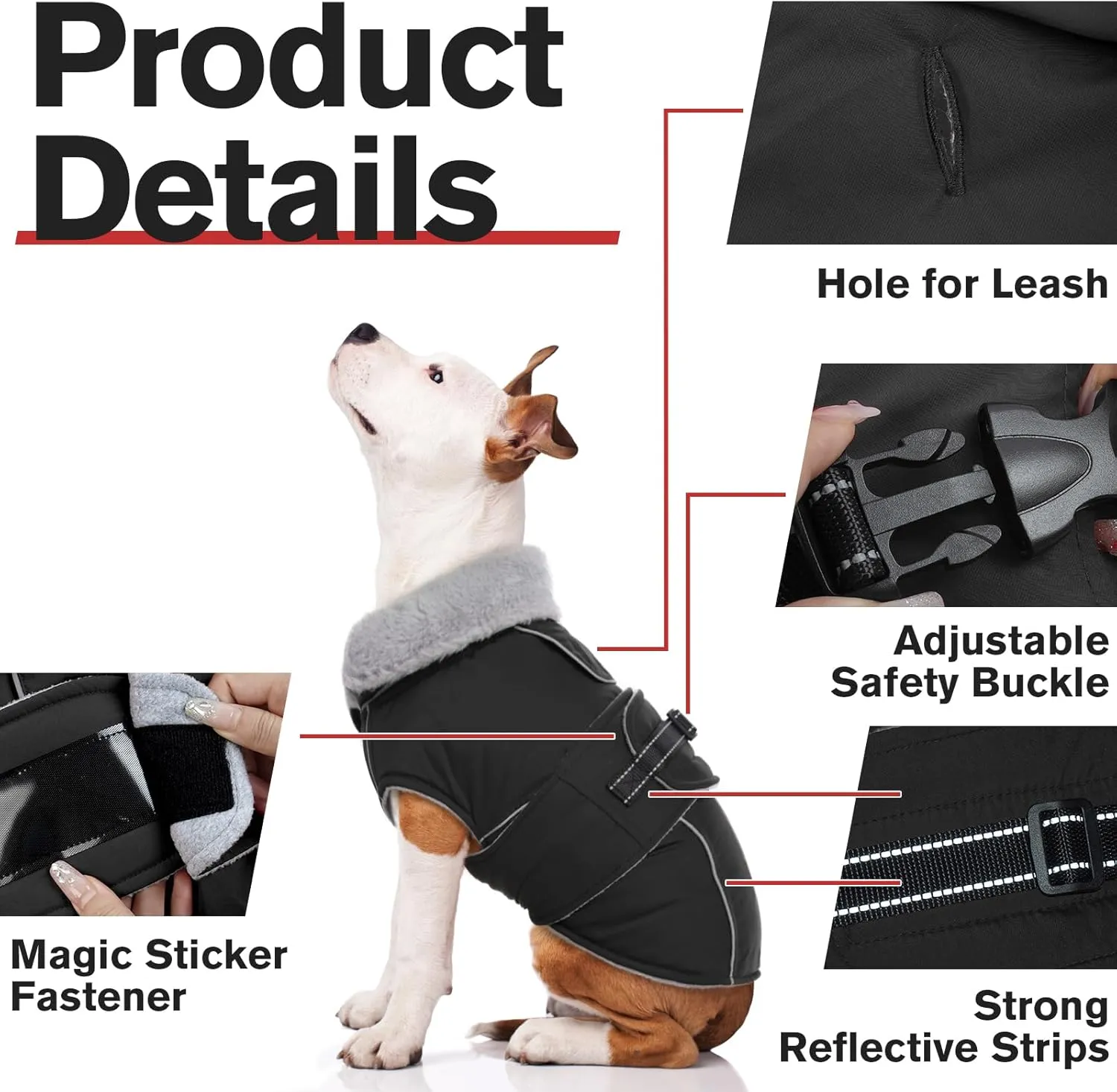 Lelepet Warm Dog Coat Reflective Dog Fleece Vest Waterproof Jacket Windproof Winter Cold Weather Coats with Adjustable Buckle Jackets for Large Dogs, Black, L