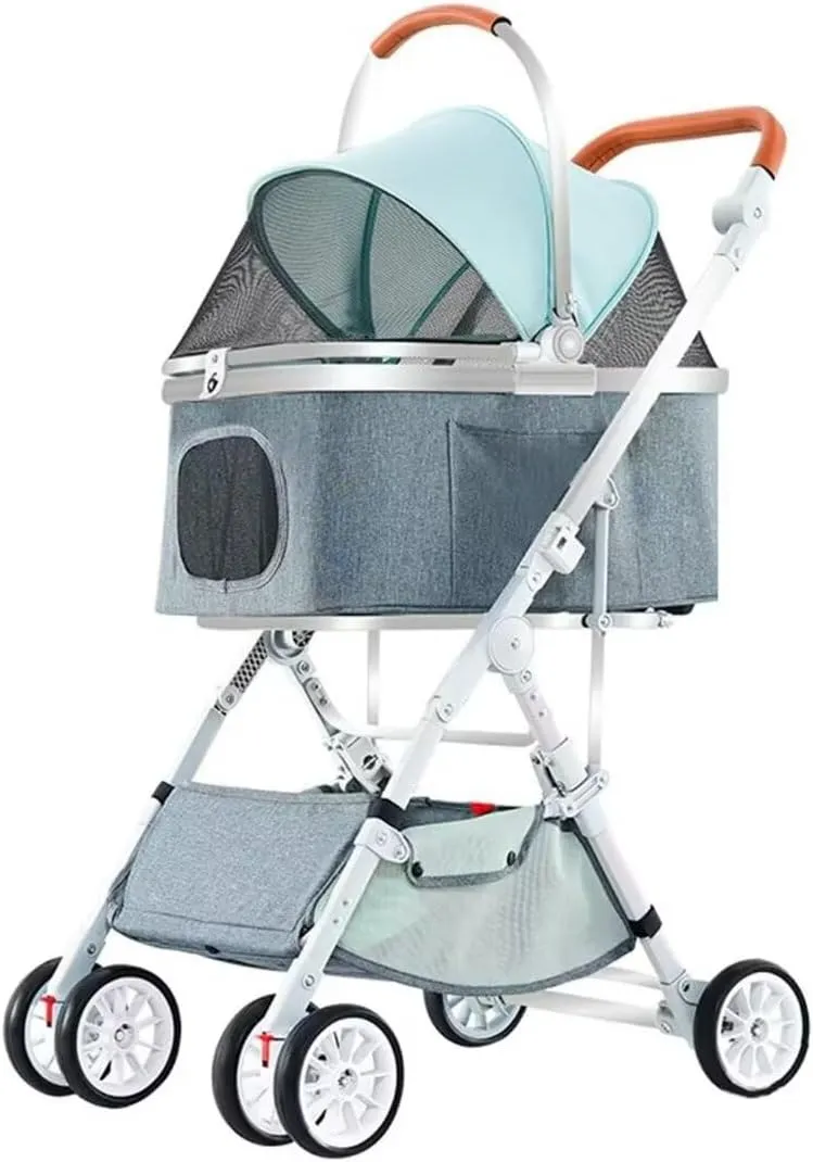 Lightweight pet Stroller with Aluminum Alloy Frame,Detachable pet pram,Portable Carrier Cabin Bag,Folding pet cart for Dogs and Cats,4 Wheels Trolley with Swivel Front Wheel,Rear Wheel with Brakes