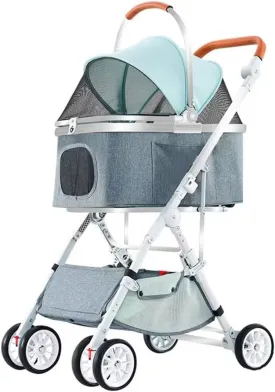 Lightweight pet Stroller with Aluminum Alloy Frame,Detachable pet pram,Portable Carrier Cabin Bag,Folding pet cart for Dogs and Cats,4 Wheels Trolley with Swivel Front Wheel,Rear Wheel with Brakes