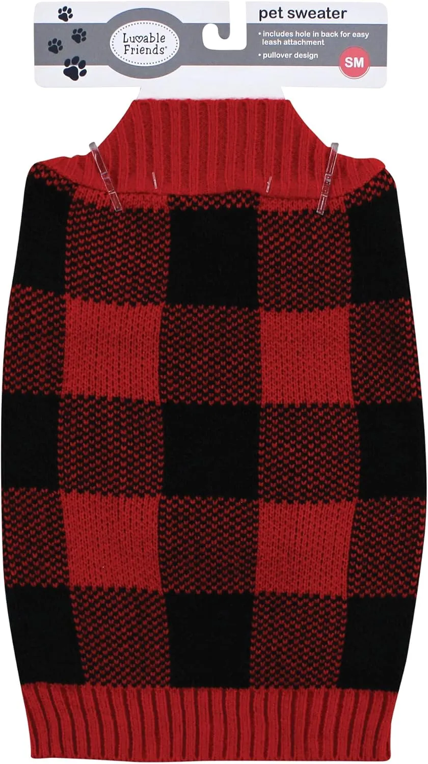 Luvable Friends Dogs and Cats Knit Pet Sweater, Buffalo Plaid, X-Large