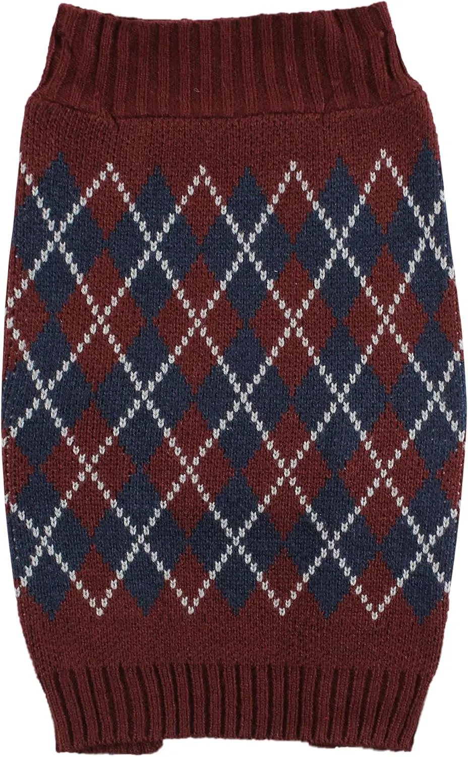 Luvable Friends Dogs and Cats Knit Pet Sweater, Burgundy Argyle, X-Large