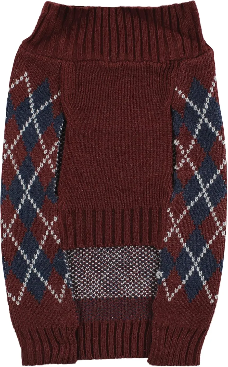 Luvable Friends Dogs and Cats Knit Pet Sweater, Burgundy Argyle, X-Large