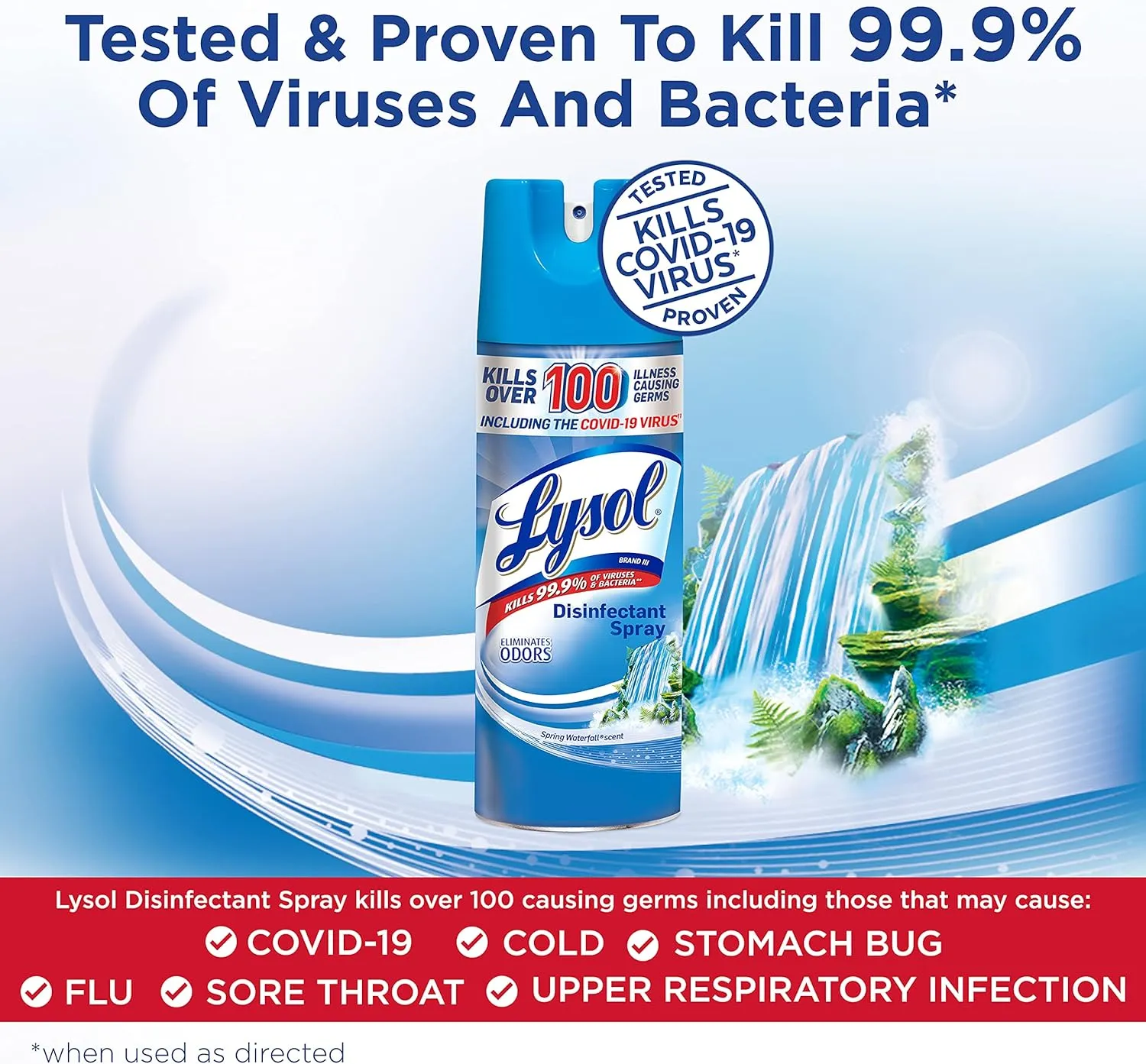 Lysol Sanitizing and Antibacterial Spray for Disinfecting and Deodorizing, Spring Waterfall, 12.5 Fl Oz