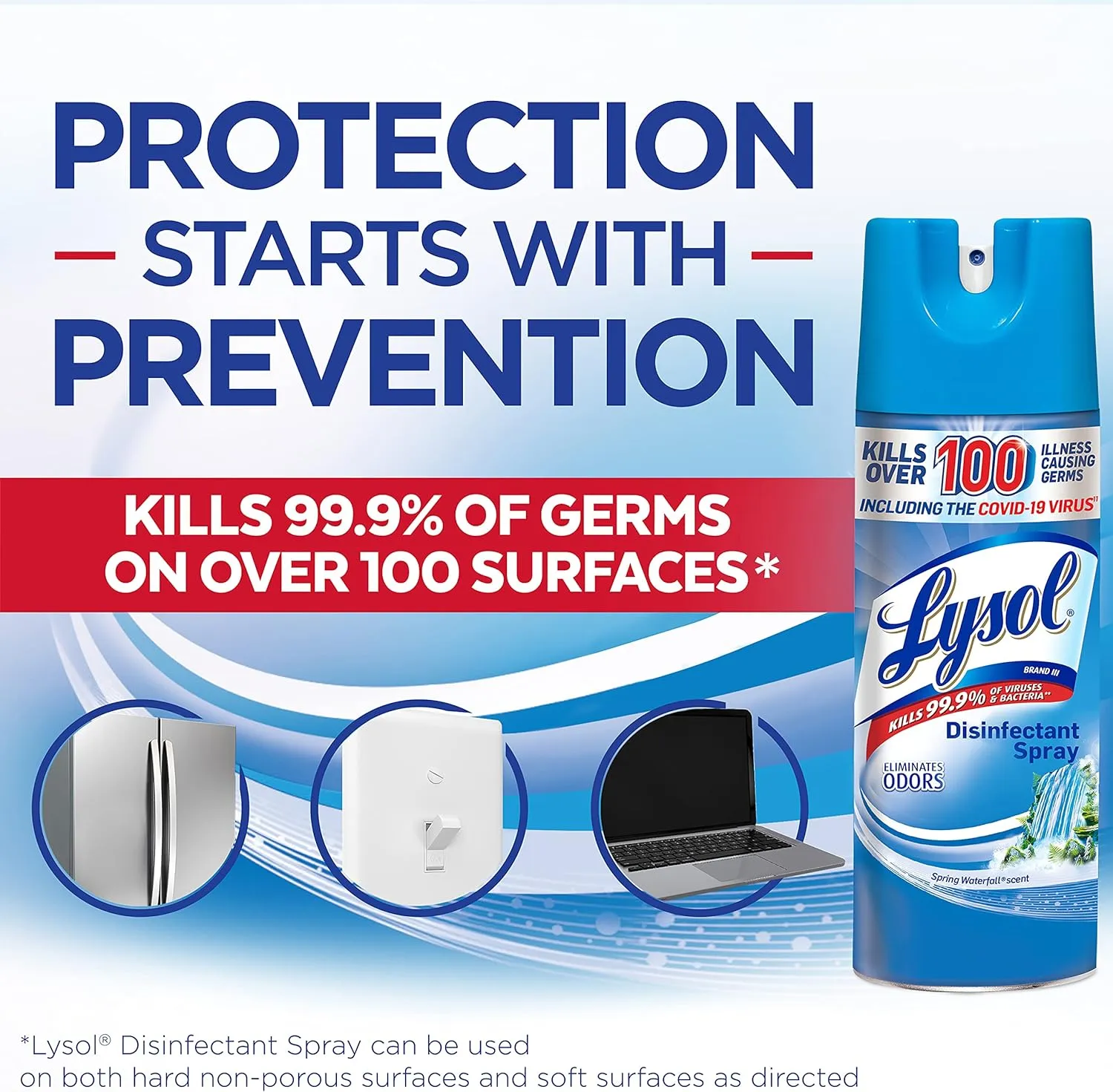 Lysol Sanitizing and Antibacterial Spray for Disinfecting and Deodorizing, Spring Waterfall, 12.5 Fl Oz