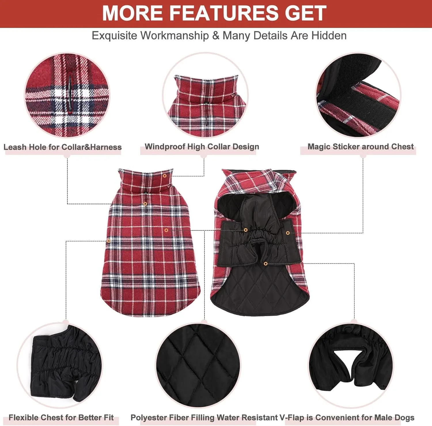 MIGOHI Dog Jackets for Winter, Windproof Waterproof Reversible British Style Plaid Warm Coat for Small Medium Large Dogs, Large