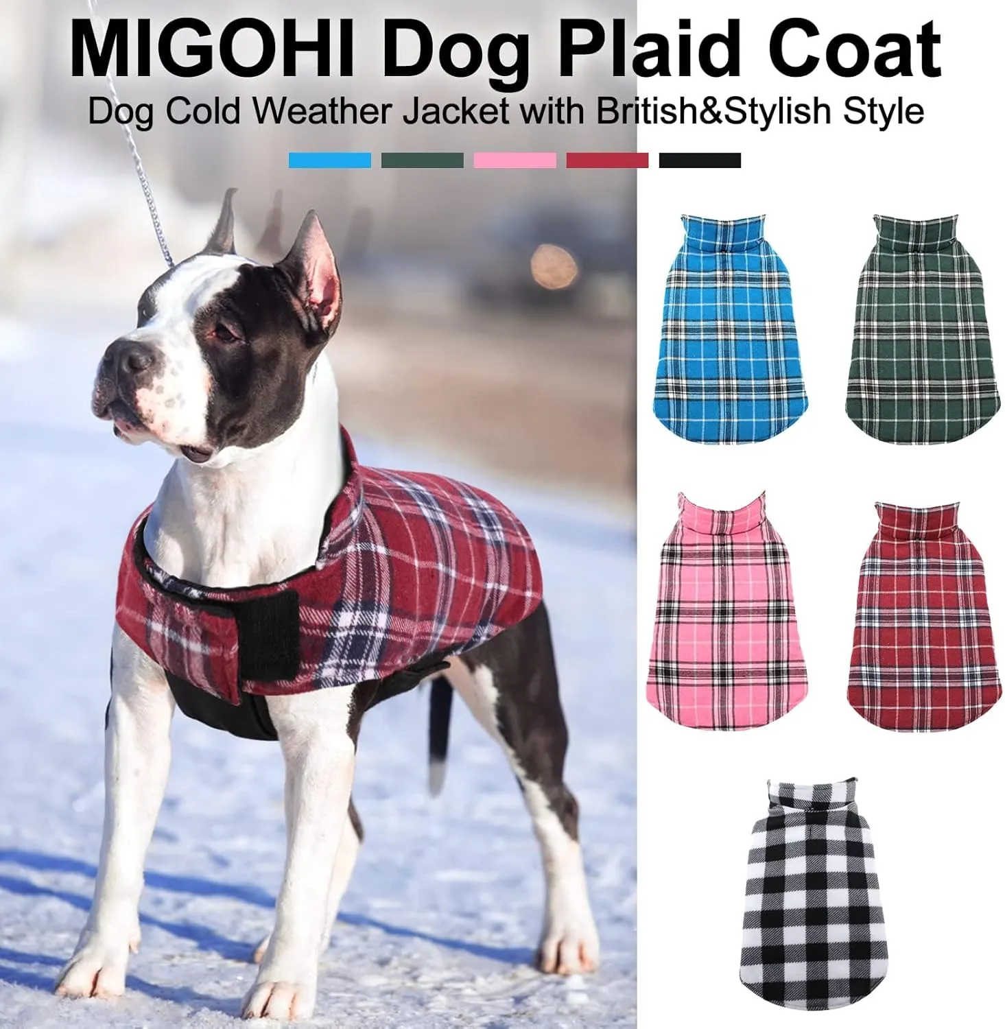 MIGOHI Dog Jackets for Winter, Windproof Waterproof Reversible British Style Plaid Warm Coat for Small Medium Large Dogs, Large