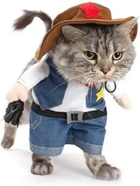 NACOCO Cowboy Dog Costume with Hat - Blue Cat & Small Dog Halloween Costume (Small)