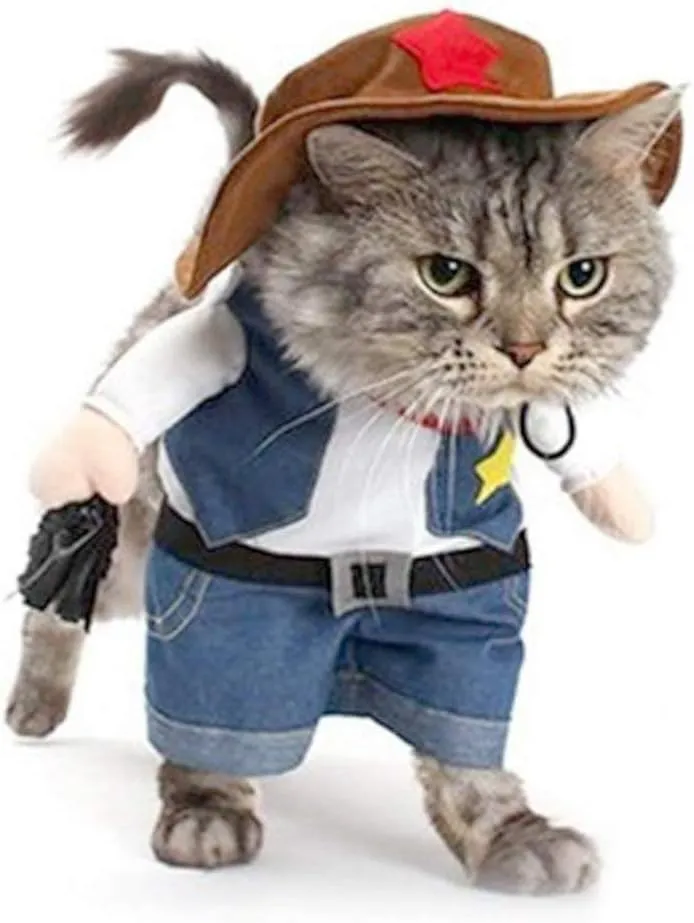 NACOCO Cowboy Dog Costume with Hat - Blue Cat & Small Dog Halloween Costume (Small)