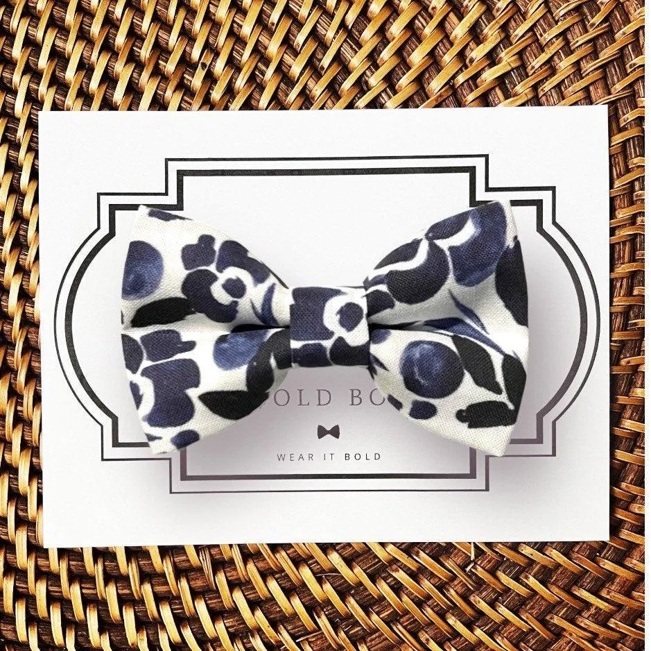 Navy Floral Bow for Dog Collar and Cat Collar