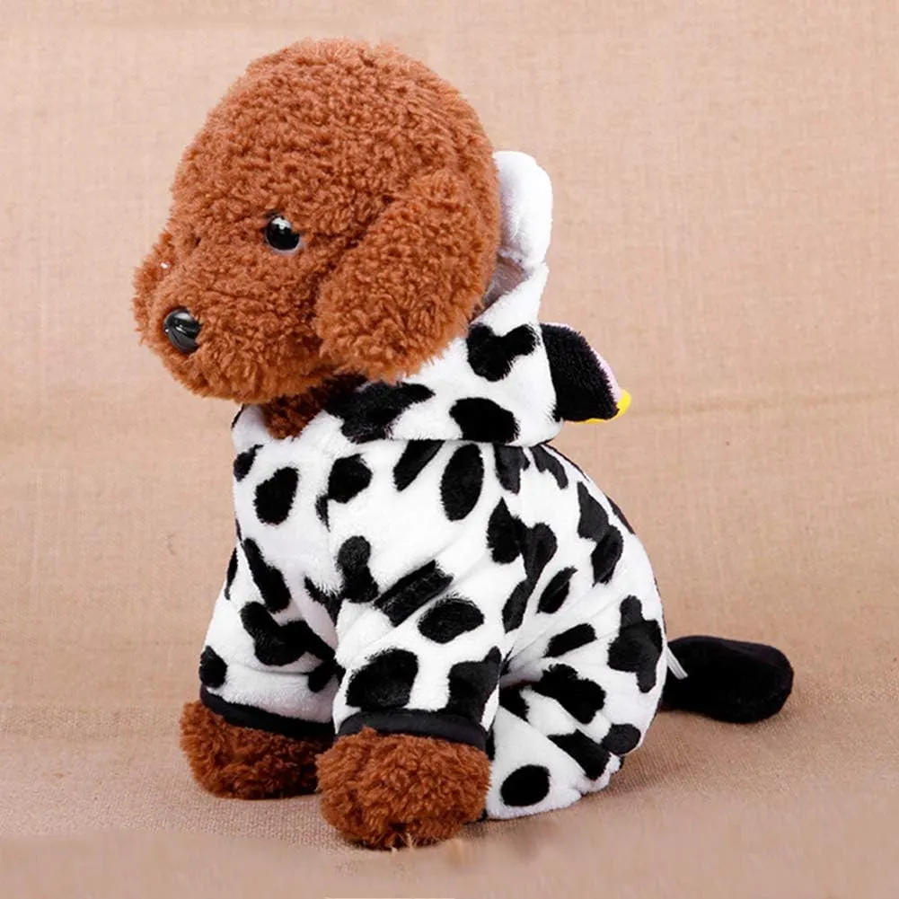 Pet Dog Milk Cow Jumpsuit Comfortable Velvet Costume Adorable Halloween Dog Clothes Winter Hoodie Fleece Pet Coat Soft Puppy Vest Apparel Funny Halloween Suit for Teddy Schnauzer Bulldog