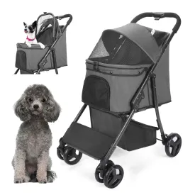 Pet Dog Stroller Dog Cat Jogger Stroller with 4 Fast Folding Wheels Folding Lightweight Travel Stroller for Medium Small Dogs Cats (Dark Grey10)