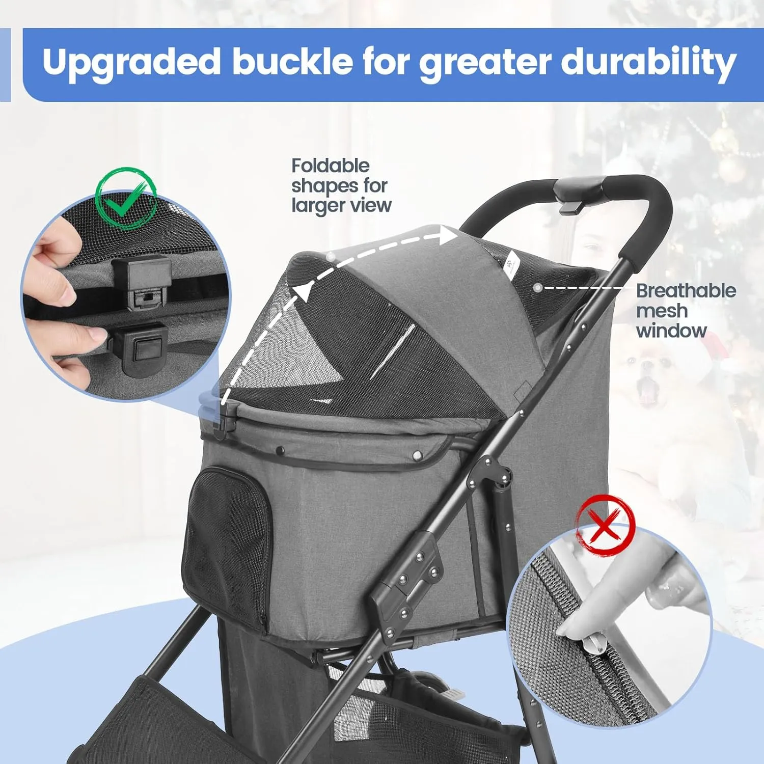Pet Dog Stroller Dog Cat Jogger Stroller with 4 Fast Folding Wheels Folding Lightweight Travel Stroller for Medium Small Dogs Cats (Dark Grey10)