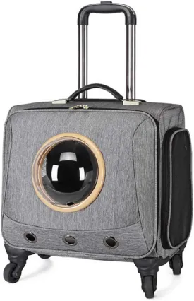 Pet Rolling Carrier Backpack with 4 Wheels,Removable Wheeled Pet Travel Carrier,Cat Backpack Bubble for Indoor & Outdoor Use,Approved by Most Airlines,Gray