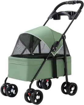 Pet Stroller for Dogs and Cats go Out,Foldable pet Trolley,4 Wheels pet pram cart with Swivel Front Wheel,Rear Wheel with Foot Brakes,Front and Back openable Canopy with mesh Window