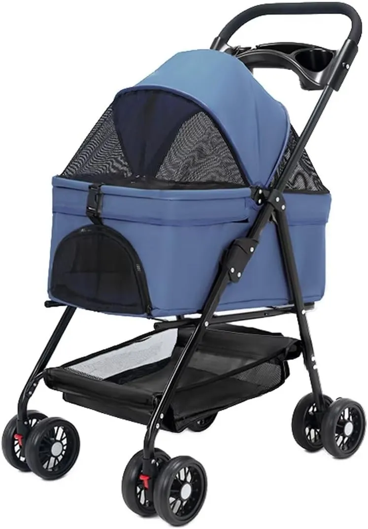 Pet Stroller with Detachable Cabin Bag,4 Wheels pet pram cart for Dogs and Cats,Foldable pet Trolley,Swivel Front Wheel,Rear Wheel with Foot Brakes,Front and Back openable Canopy