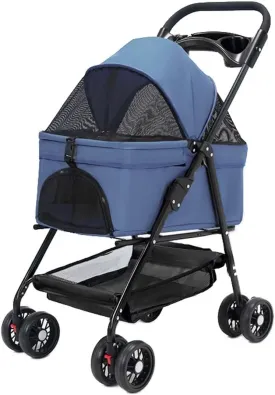Pet Stroller with Detachable Cabin Bag,4 Wheels pet pram cart for Dogs and Cats,Foldable pet Trolley,Swivel Front Wheel,Rear Wheel with Foot Brakes,Front and Back openable Canopy