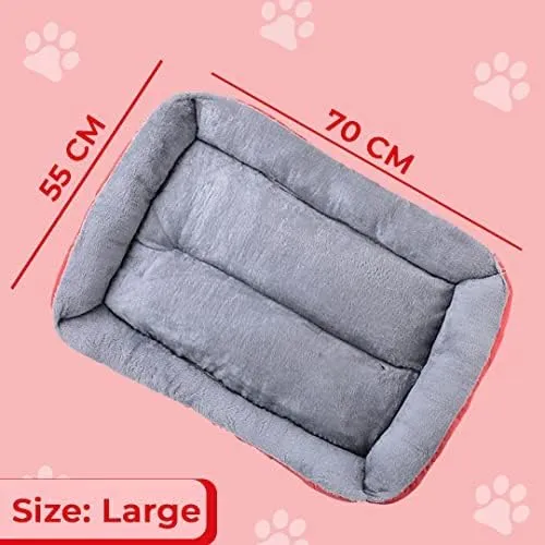 Petvit Dog & Cat Bed|Super Soft Plush Top Pet Bed|Oxford Cloth Polyester Filling|Machine Washable Dog Bed|Rectangular Cat Bed with Rise-Edge Pillow|QY036R-L|Red
