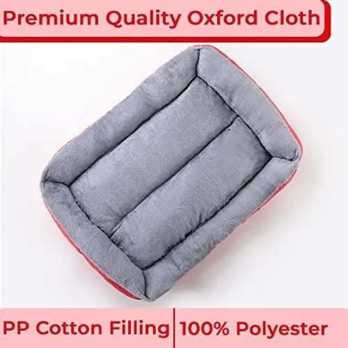 Petvit Dog & Cat Bed|Super Soft Plush Top Pet Bed|Oxford Cloth Polyester Filling|Machine Washable Dog Bed|Rectangular Cat Bed with Rise-Edge Pillow|QY036R-L|Red
