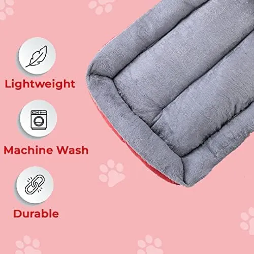 Petvit Dog & Cat Bed|Super Soft Plush Top Pet Bed|Oxford Cloth Polyester Filling|Machine Washable Dog Bed|Rectangular Cat Bed with Rise-Edge Pillow|QY036R-L|Red