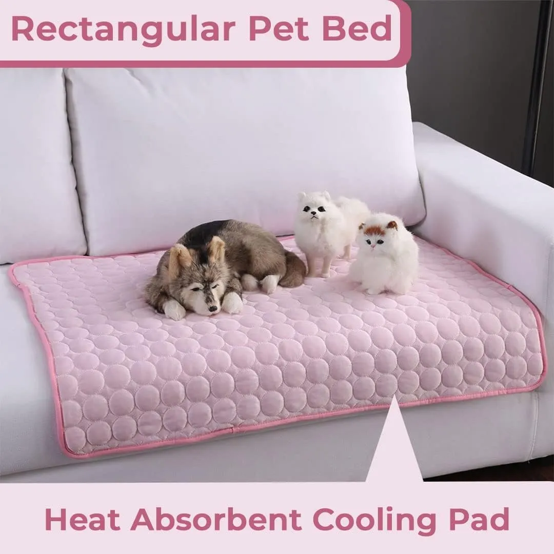 Petvit Rectangular Dog & Cat Bed|Premium Cool Ice Silk with Polyester with Bottom Mesh|Multi-Utility Self-Cooling Pad for Dog & Cat|Light-Weight & Durable Dog Bed|ZQCJ001P-L|Pink