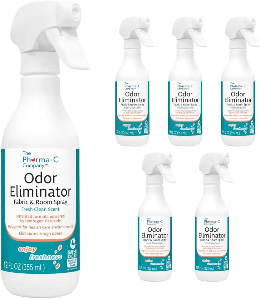 Pharma-C Odor Eliminator [6-12oz Bottles] - Bulk Fabric & Room Spray -Extra Strength Multipurpose Air Freshener & Fabric Refresher- Neutralize Deodorize