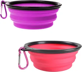Portable Silicone Collapsible Pet Cat Bowls,[2 Pack] Foldable Expandable Water Feeding Travel Bowl Cup Dish for Pet Dogs and Cats - with 2 Pack Carabiners