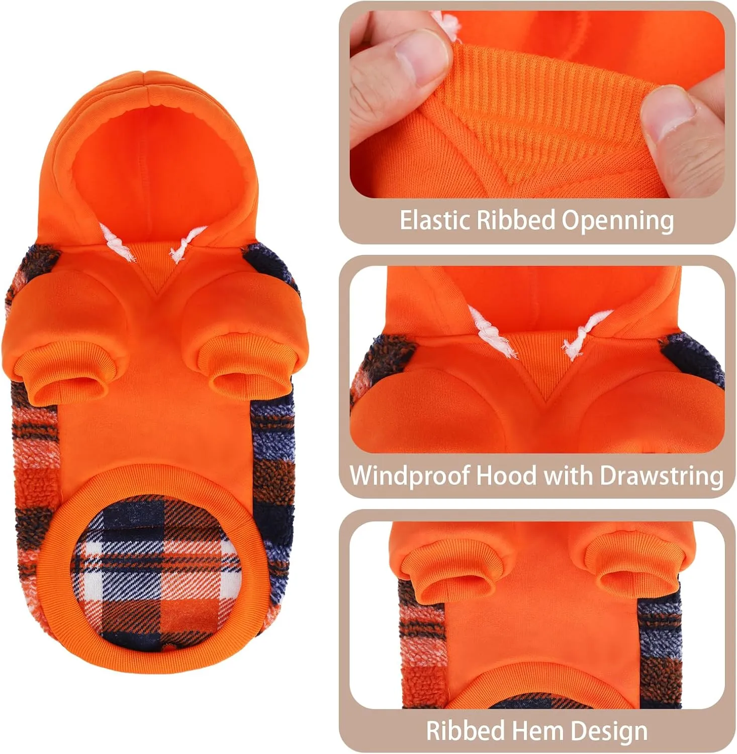 PUPTECK Dog Hoodie Puppy Sweatshirt Warm Dog Sweater Winter Clothes Cold Weather Coats for Small Medium Large Dogs, Orange, XS