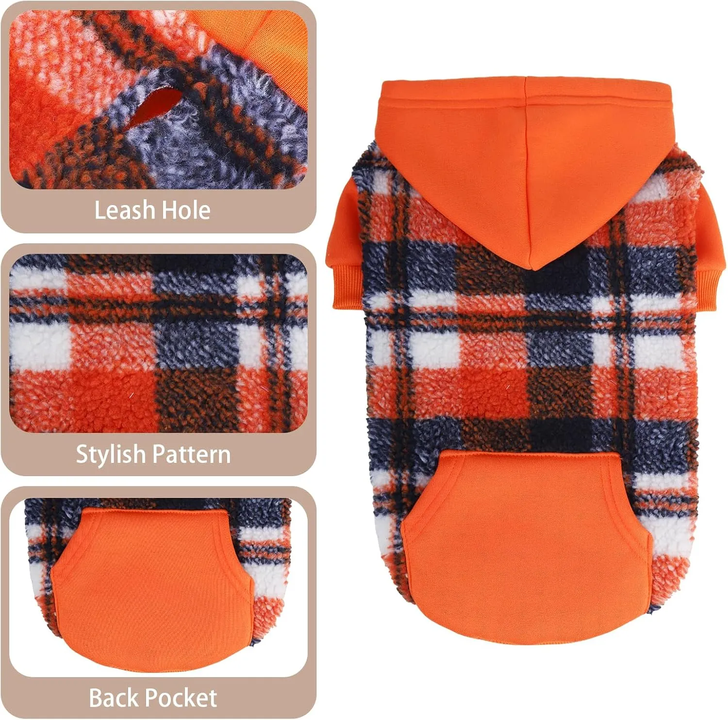 PUPTECK Dog Hoodie Puppy Sweatshirt Warm Dog Sweater Winter Clothes Cold Weather Coats for Small Medium Large Dogs, Orange, XS