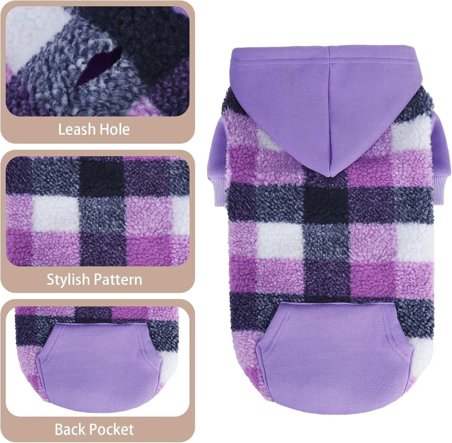 PUPTECK Dog Hoodie Puppy Sweatshirt Warm Dog Sweater Winter Clothes Cold Weather Coats for Small Medium Large Dogs, Purple, XS
