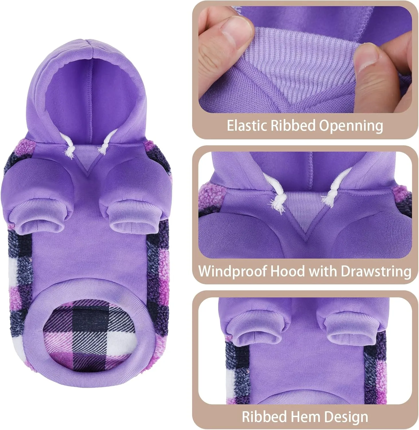 PUPTECK Dog Hoodie Puppy Sweatshirt Warm Dog Sweater Winter Clothes Cold Weather Coats for Small Medium Large Dogs, Purple, XS