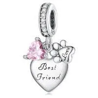 "Best Friend" engraved Dog Paw Heart Dangle Charm