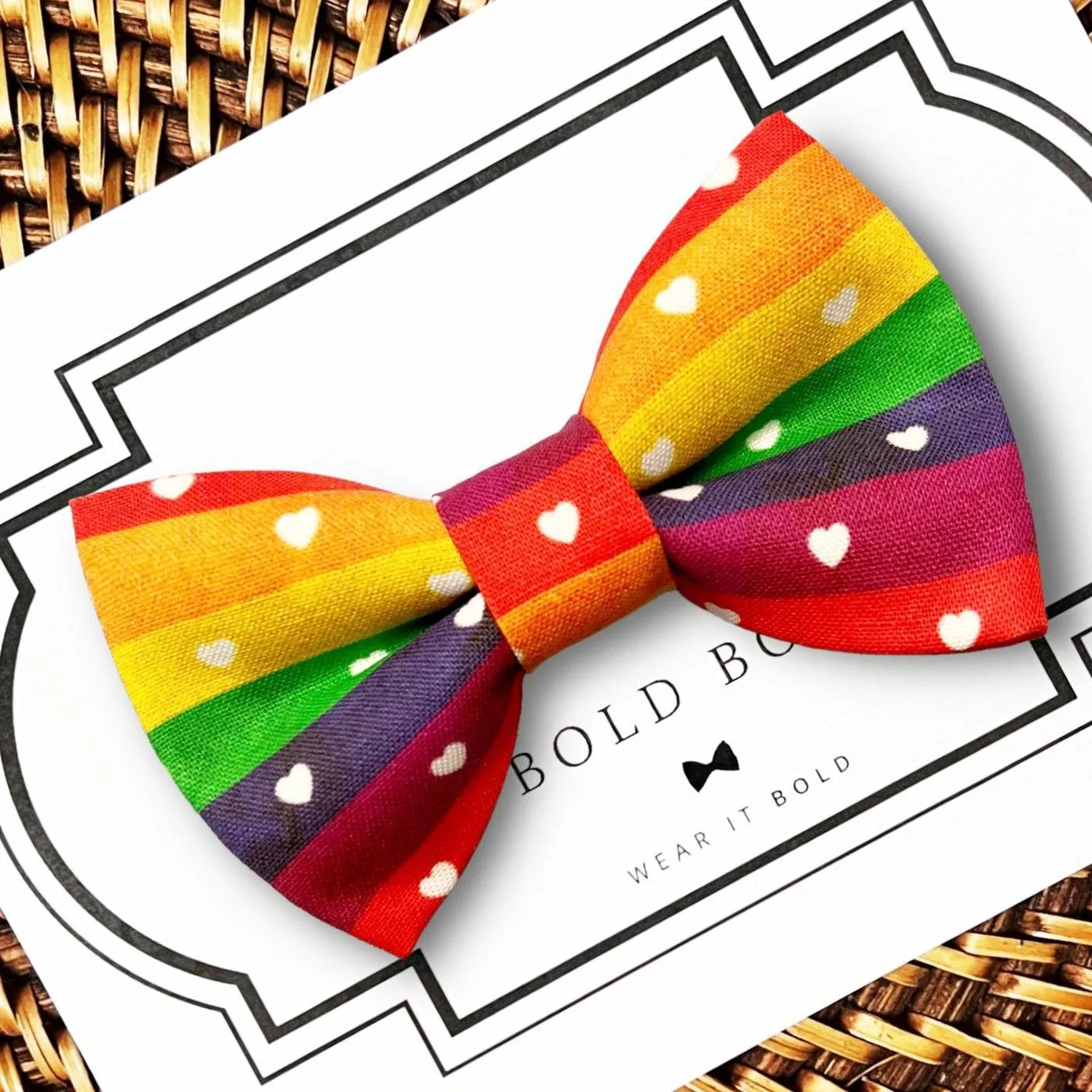 Rainbow Stripes & Hearts Pride Bow Tie for Dog Collar and Cat Collar