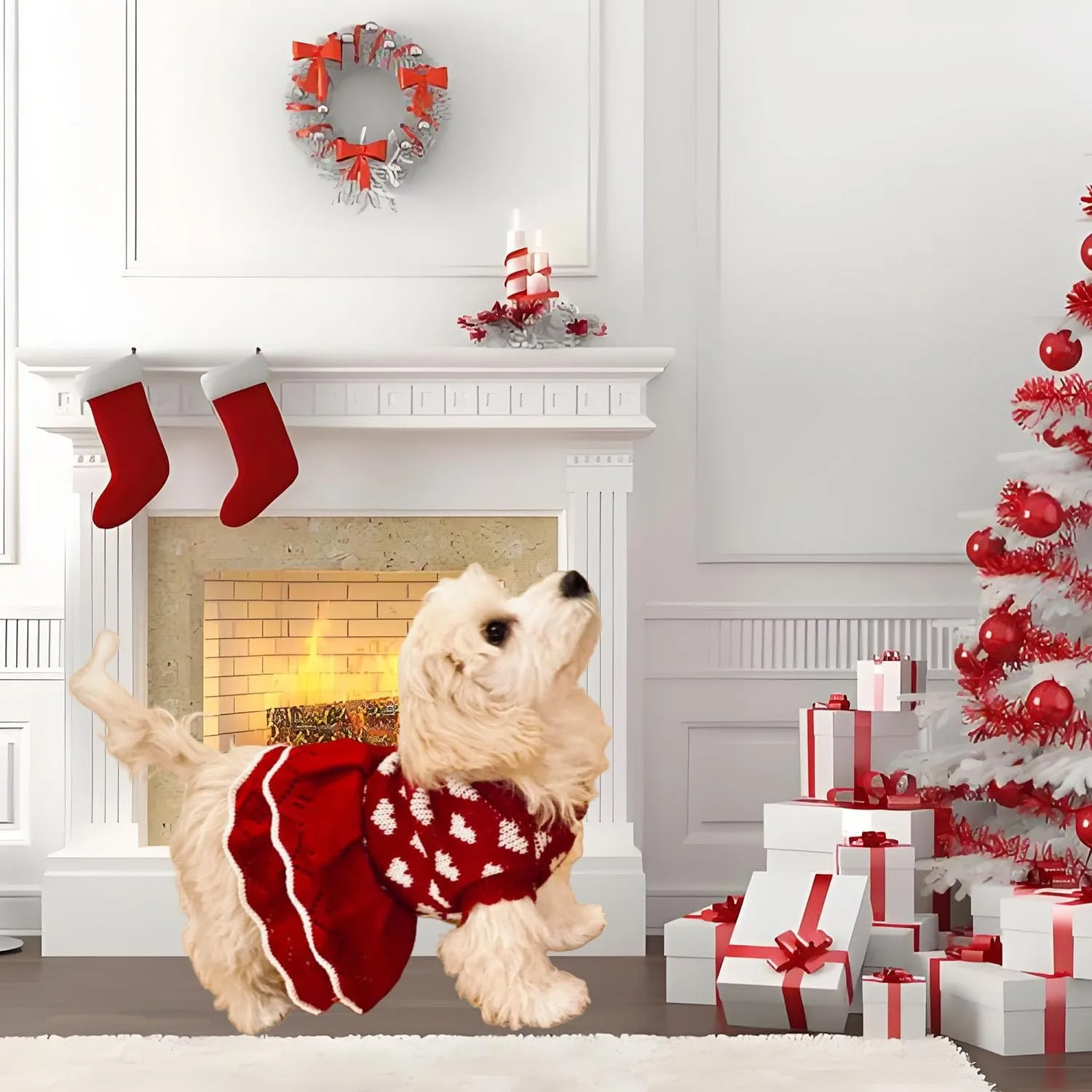 Small Dog Sweaters Girl Red Winter Warm Dog Christmas Dress Day Day Costume Clothes Dachshund Chihuahua Corgi (Red, XS)