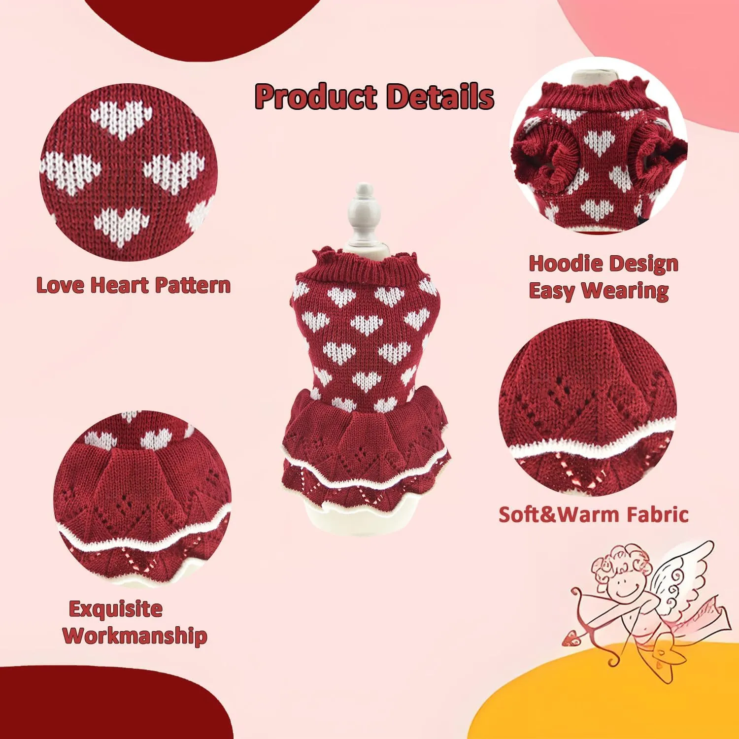 Small Dog Sweaters Girl Red Winter Warm Dog Christmas Dress Day Day Costume Clothes Dachshund Chihuahua Corgi (Red, XS)
