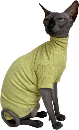 Sphynx Cats Shirt Cat Turtleneck Cotton Sweater Pullover Kitten T-Shirts with Sleeves Cat Pajamas Jumpsuit for Sphynx Cornish Rex, Devon Rex, Peterbald (Large (Pack of 1), Green Yellow)