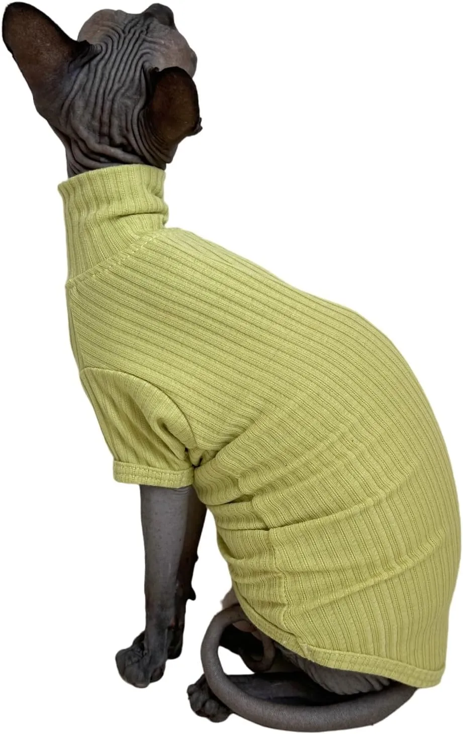 Sphynx Cats Shirt Cat Turtleneck Cotton Sweater Pullover Kitten T-Shirts with Sleeves Cat Pajamas Jumpsuit for Sphynx Cornish Rex, Devon Rex, Peterbald (Large (Pack of 1), Green Yellow)