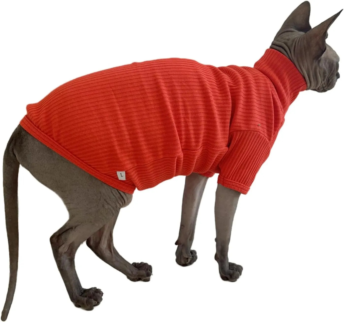 Sphynx Cats Shirt Cat Turtleneck Cotton Sweater Pullover Kitten T-Shirts with Sleeves Cat Pajamas Jumpsuit for Sphynx Cornish Rex, Devon Rex, Peterbald (Sunset, Large (Pack of 1))