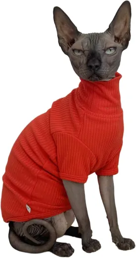 Sphynx Cats Shirt Cat Turtleneck Cotton Sweater Pullover Kitten T-Shirts with Sleeves Cat Pajamas Jumpsuit for Sphynx Cornish Rex, Devon Rex, Peterbald (Sunset, Large (Pack of 1))