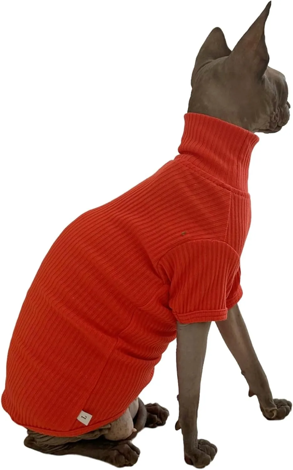 Sphynx Cats Shirt Cat Turtleneck Cotton Sweater Pullover Kitten T-Shirts with Sleeves Cat Pajamas Jumpsuit for Sphynx Cornish Rex, Devon Rex, Peterbald (Sunset, Large (Pack of 1))