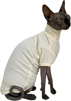 Sphynx Cats Shirt Cat Turtleneck Cotton Sweater Pullover Kitten T-Shirts with Sleeves Cat Pajamas Jumpsuit for Sphynx Cornish Rex, Devon Rex, Peterbald (White, Large (Pack of 1))
