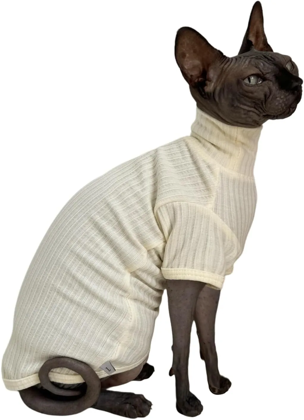 Sphynx Cats Shirt Cat Turtleneck Cotton Sweater Pullover Kitten T-Shirts with Sleeves Cat Pajamas Jumpsuit for Sphynx Cornish Rex, Devon Rex, Peterbald (White, Large (Pack of 1))